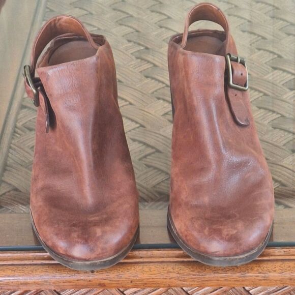 Lucky Brand Machiko Mule Slingback Stack Heeled Bootie Brown Leather size 8 / 38 - Picture 2 of 16